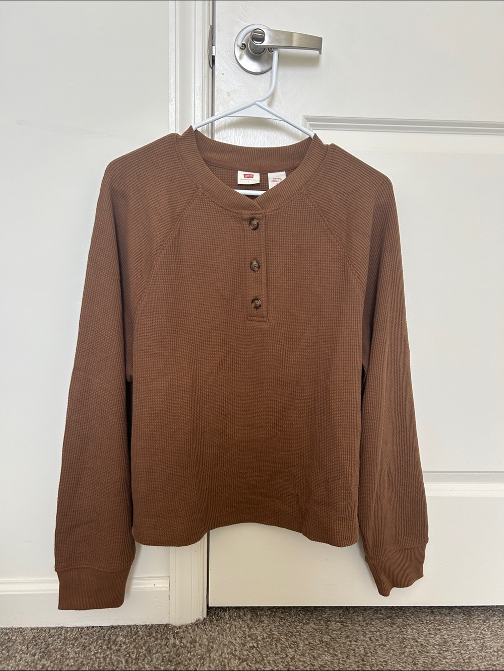 Levi's || Women's Chocolate Brown Waffle-Knit Henley Sweater